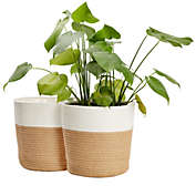 Juvale 2 Pack Jute Rope Basket Planter with Plastic Liner for Indoor Plants, Home Decorations (11 In)