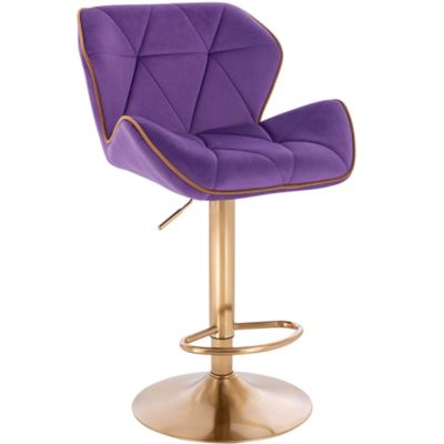 Modern Home Luxe Spyder Contemporary Adjustable Suede Barstool - Modern Comfortable Adjusting Height Counter/Bar Stool (Gold Base, Purple/Gold Piping)
