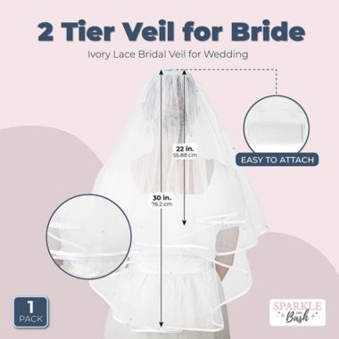 Sparkle and Bash 2 Tier Veil for Bride, White Bridal Wedding Veil with Crystals (30 In). View a larger version of this product image.