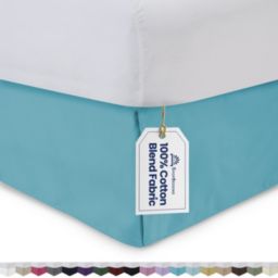 SHOPBEDDING Tailored Bed Skirt - Queen, 21 inch Drop, Cotton Blend , Aqua, Bedskirt with Split Corners (Available in 14 Colors) by BLISSFORD