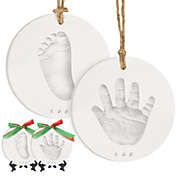 KeaBabies 2pk Baby Hand and Footprint Ornament Kit, Personalized All-in-1 Baby Foot Print Kit for Newborn, Baby Ornaments (White, Multi-Colored)