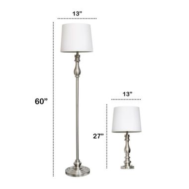 Lalia Home Perennial Morocco Classic 3 Piece Metal Lamp Set (2 Table Lamps, 1 Floor Lamp) with White Drum Fabric Shades and Brushed Steel Finish. View a larger version of this product image.
