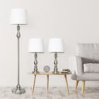 Alternate image 2 for Lalia Home Perennial Morocco Classic 3 Piece Metal Lamp Set (2 Table Lamps, 1 Floor Lamp) with White Drum Fabric Shades and Brushed Steel Finish