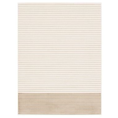 Chaudhary Living 5.25' x 7.25' White and Tan Striped Rectangular Area Throw Rug. View a larger version of this product image.