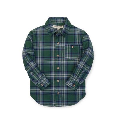 Hope & Henry Boys&#39; Brushed Flannel Button Down Shirt (Windowpane Green & Blue Stripe, 18-24 Months)