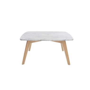 The Bianco Collection Vezzana 31" Square Italian Carrara White Marble Coffee Table with Oak Legs. View a larger version of this product image.