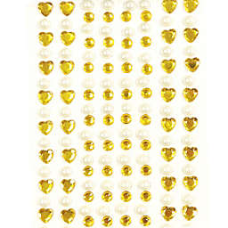 Wrapables 164 pieces Crystal Heart and Pearl Stickers Adhesive Rhinestones / Gold
