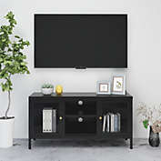 vidaXL TV Cabinet Black 41.3"x13.8"x20.5" Steel and Glass