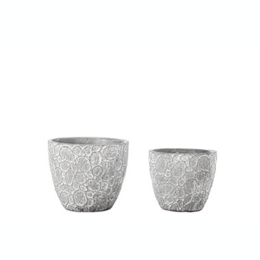 Urban Trends Collection Cement Round Pot with Embossed Seamless Bubble Abstract Design Body Set of Two Washed Concrete Finish Gray. View a larger version of this product image.