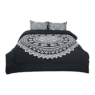 PiccoCasa 3-Piece Bohemian Black Comforter Sets, 3D Printed Bohemia Themed All-Season Down Alternative Quilted Duvet - Reversible Design - Includes 1 Comforter, 2 Pillow Cases Queen. View a larger version of this product image.