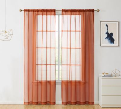 THD Essentials Sheer Voile Window Treatment Rod Pocket Curtain Panels Bedroom, Kitchen, Living Room - Set of 2, Rust, 54" x 84"