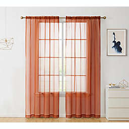 THD Essentials Sheer Voile Window Treatment Rod Pocket Curtain Panels Bedroom, Kitchen, Living Room - Set of 2, Rust, 54