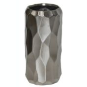 Urban Trends Collection Ceramic Short Wide Cylindrical Vase with Embossed Irregular Pattern Design Body Matte Finish Silver