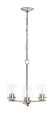 Elegant Designs 15" Traditional Vintage Modern Industrial 3-Light Metal And Clear Glass Kitchen Island Hanging Ceiling Pendant , Brushed Nickel