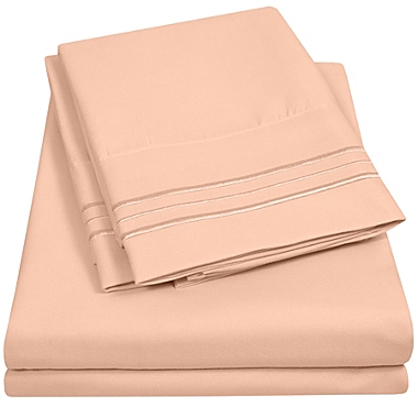 Sweet Home Collection   Bed 4-Piece Sheets Set Luxury Bedding Set with Flat Sheet, Fitted Sheet, 2 Pillow Cases, Queen, Peach. View a larger version of this product image.