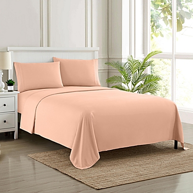 Sweet Home Collection   Bed 4-Piece Sheets Set Luxury Bedding Set with Flat Sheet, Fitted Sheet, 2 Pillow Cases, Queen, Peach. View a larger version of this product image.