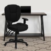 Flash Furniture Caroline Mid-Back Black Fabric Multifunction Swivel Ergonomic Task Office Chair with Pillow Top Cushioning and Arms