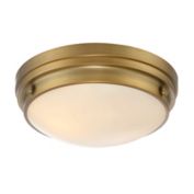 Modern 3-Light 14" Semi-Flush Ceiling Light in Natural Brass with White Frosted Glass Diffuser