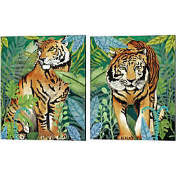 Great Art Now Tiger in The Jungle by Elizabeth Medley 12-Inch x 15-Inch Canvas Wall Art (Set of 2)