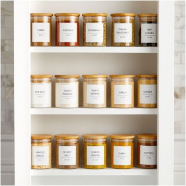 Talented Kitchen 184 Spice Jar Labels Preprinted, Minimalist Black Text on White Square Seasoning Stickers with Names, Numbers, Expiration Date for Herb and Spice Rack Organization (Water Resistant). View a larger version of this product image.