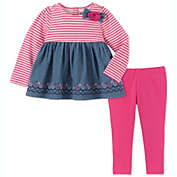 Kids Headquarters Girl&#39;s Stripe Denim Contrast Long Sleeve Top & Pants Pink Size 18MOS