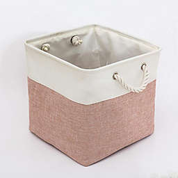 Kitcheniva Large Storage Basket Rectangular Fabric Collapsible Organizer Bin Box 13×13×13In White Pink