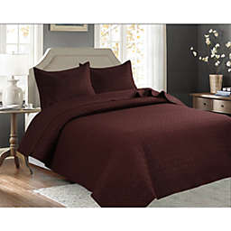 Legacy Decor 3 PCS Squared Stitched Pinsonic Reversible Lightweight All Season Bedspread Quilt Coverlet Oversized, King Size, Brown Color