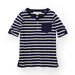 Hope & Henry Boys' Henley Pocket Tee with Rolled Sleeves (Navy Stripe with Pocket, 3-6 Months)