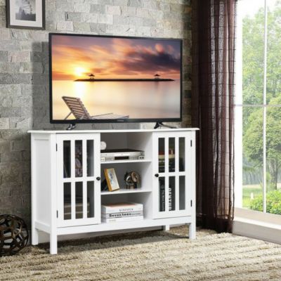 Low Tv Stand Wide Entertainment Center Modern 50 Inch Living Room Shelves White 