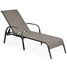 Costway Adjustable Patio Chaise Folding Lounge Chair with Backrest-Brown