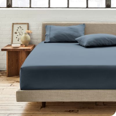 Bare Home 100% Organic Cotton Fitted Bottom Sheet - Crisp Percale Weave - Lightweight & Breathable (Bering Sea, Twin)