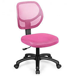 Costway Low-back Computer Task Office Desk Chair with Swivel Casters-Pink