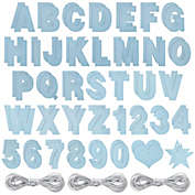 Bright Creations Blue Glitter Custom Banner Kit with 3x Letters Set, 2x Numbers 0-9, 10 Hearts, 10 Stars, DIY Pennant Garland for Birthday Party Decorations, Wedding Supplies (125 Pcs)