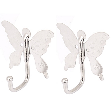 Butterfly Stainless Steel Hook Clothes Hanger Double Holder Adhesive Hooks 