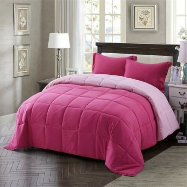 Slickblue King/Cal King Traditional Microfiber Reversible 3 Piece Comforter Set in Pink. View a larger version of this product image.