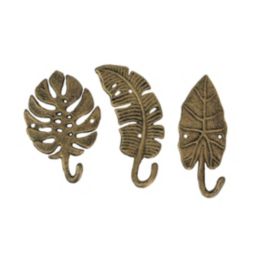 Zeckos Set of 3 Cast Iron Tropical Leaf Decorative Wall Hooks