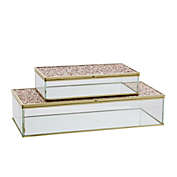 Kingston Living Set of 2 Blush Pink and Gold Glittered Rectangular Jewelry Boxes 10"