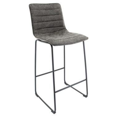 LeisureMod Brooklyn 29.9 Modern Leather Bar Stool With Black Iron Base & Footrest. View a larger version of this product image.