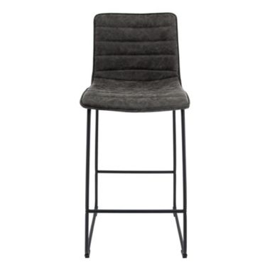 LeisureMod Brooklyn 29.9 Modern Leather Bar Stool With Black Iron Base & Footrest. View a larger version of this product image.
