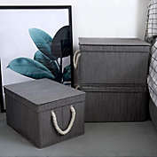 Storage Works - Foldable Fabric Storage Bin w/Cotton Rope Handles & Lid, Slate (34L), 2-Pack