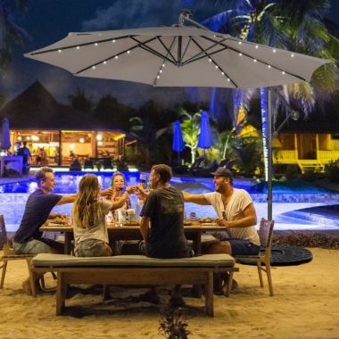 Hooya Imp.& Exp.  10 Feet Patio Solar Powered Cantilever Umbrella with Tilting System. View a larger version of this product image.