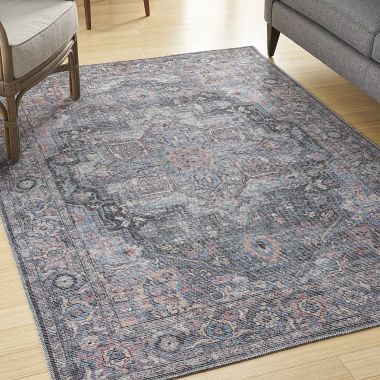 Nicole Curtis Machine Washable Series 1 Vintage Indoor Area Rug Light Blue Multi 6' x 9'. View a larger version of this product image.