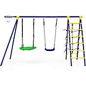 Slickblue 5-In-1 Outdoor Kids Swing Set with A-Shaped Metal Frame and Ground Stake