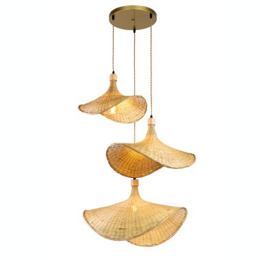 ELE Light & Decor Ellie 3- Lights Tan Pendant Design Pendant Light with Rattan Shade. View a larger version of this product image.
