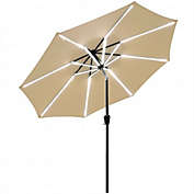 Costway 9Ft Solar LED Market Umbrella with Aluminum Crank Tilt 16 Strip Lights-Beige