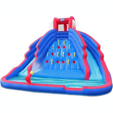 Sunny & Fun Deluxe Inflatable Water Slide Park - Heavy-Duty Nylon Bouncy Station for Outdoor Fun - Climbing Wall, Two Slides & Splash Pool -Easy to Set Up & Inflate with Included Air Pump & Carrying Case. View a larger version of this product image.
