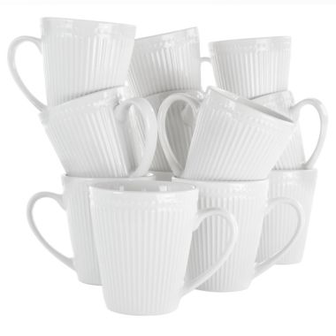 Elama Madeline 12 Piece Porcelain Mug Set in White. View a larger version of this product image.