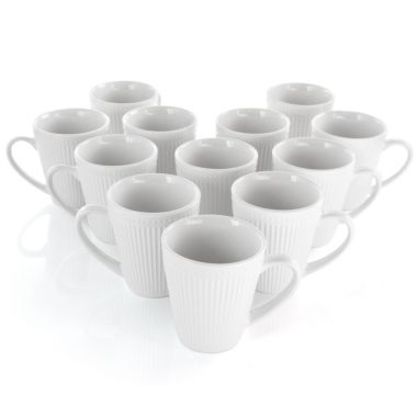 Elama Madeline 12 Piece Porcelain Mug Set in White. View a larger version of this product image.
