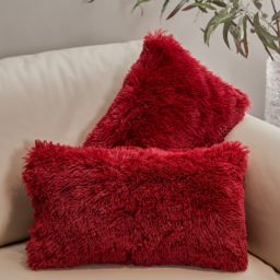 Cheer Collection  Shaggy Long Hair Throw Pillows - Super Soft and Plush Faux Fur Lumbar Accent Pillows - 12 x 20 - Set of 2