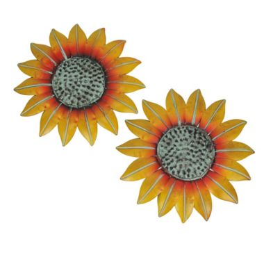 Things2Die4 Set of 2 Hand Painted Metal Sunflower Wall Hanging Sculptures Home Decor Art. View a larger version of this product image.